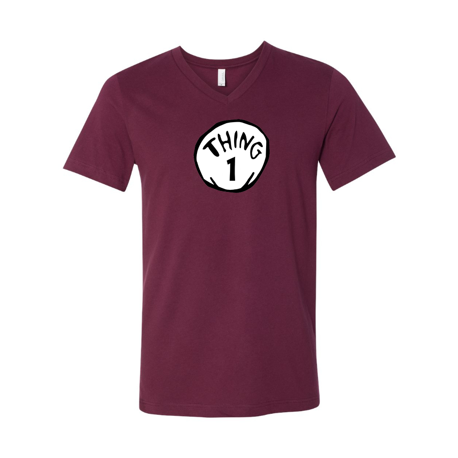 Men's Dr. Suess Thing 1 BELLA CANVAS Jersey V-Neck Tee