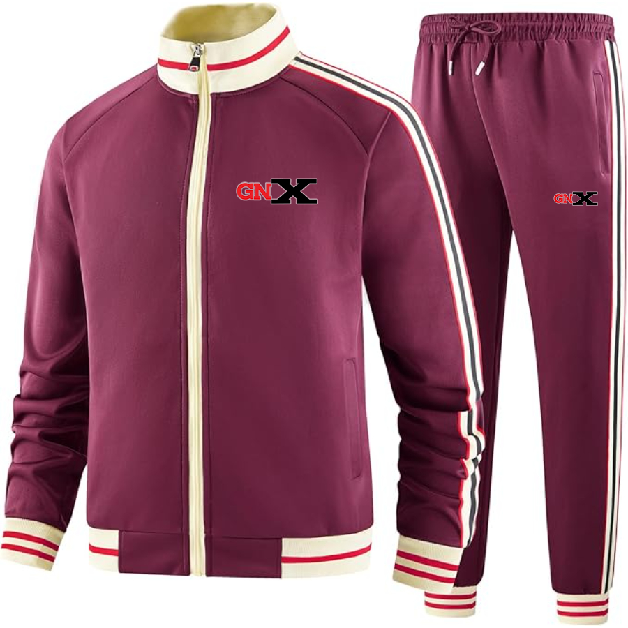 Men's GN X Two-Piece Designer Tracksuit with Bold Striped Accents and Zippered Front Elevated Athletic Wear