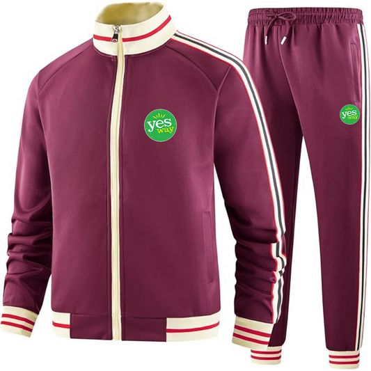 Men's Yes Way  Two-Piece Designer Tracksuit with Bold Striped Accents and Zippered Front Elevated Athletic Wear