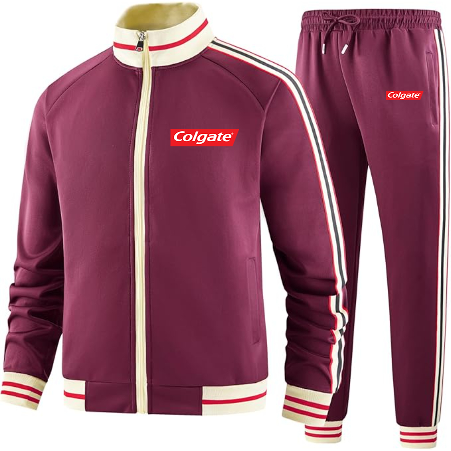 Men's Colgate Two-Piece Designer Tracksuit with Bold Striped Accents and Zippered Front Elevated Athletic Wear
