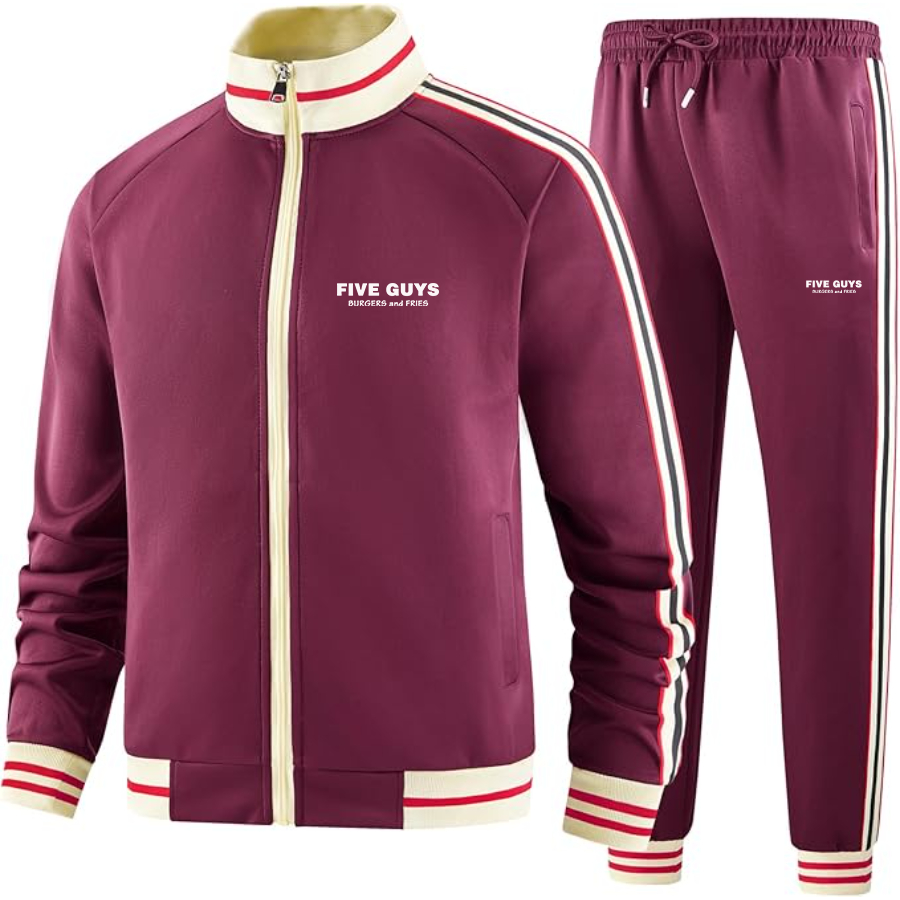 Men's Five Guys Premium Two-Piece Designer Tracksuit with Bold Striped Accents and Zippered Front Elevated Athletic Wear