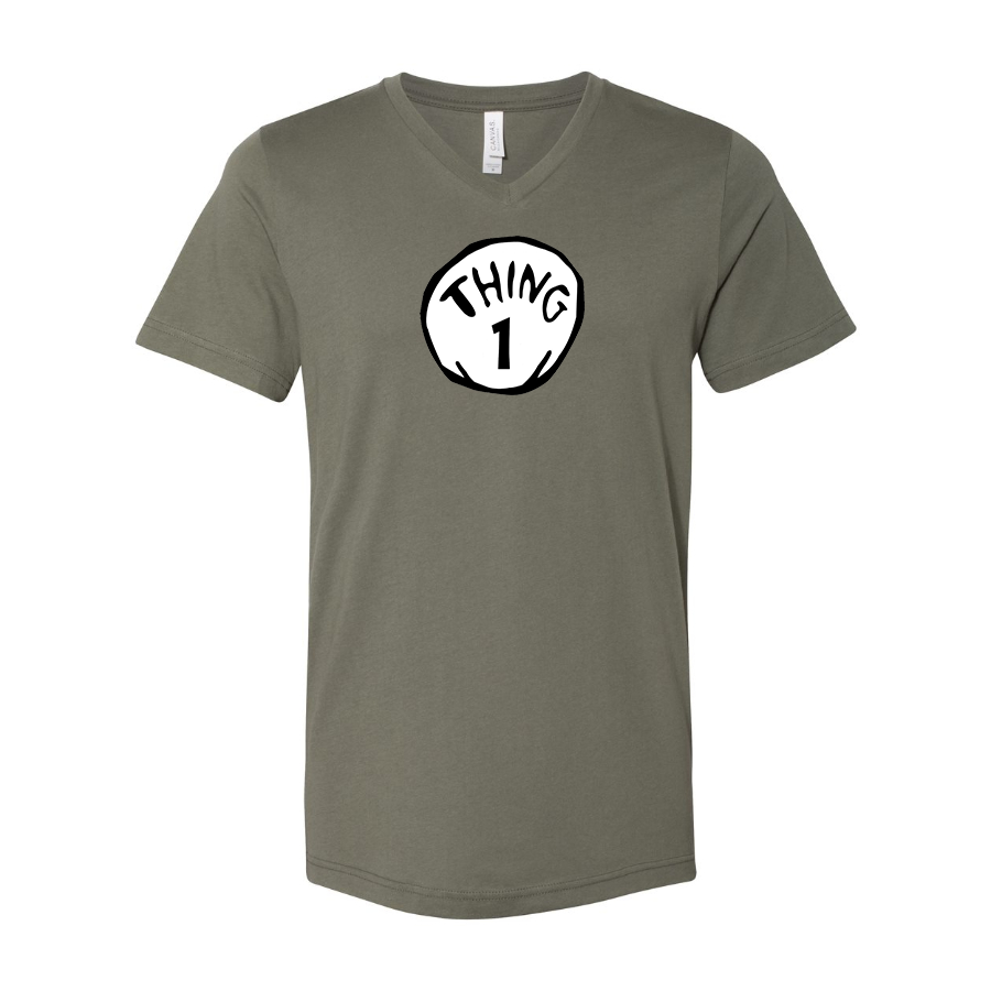 Men's Dr. Suess Thing 1 BELLA CANVAS Jersey V-Neck Tee