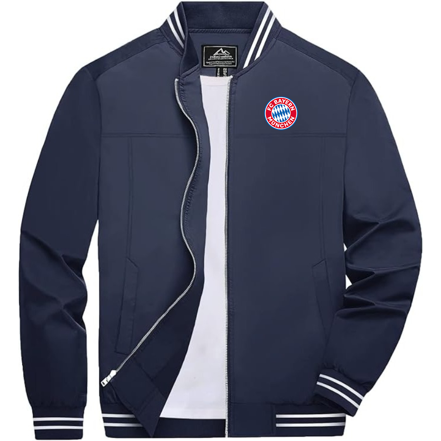 Men's FC Bayern Munich Lightweight Zip-Up Bomber Jacket with Ribbed Collar and Cuffs Versatile Casual Outerwear