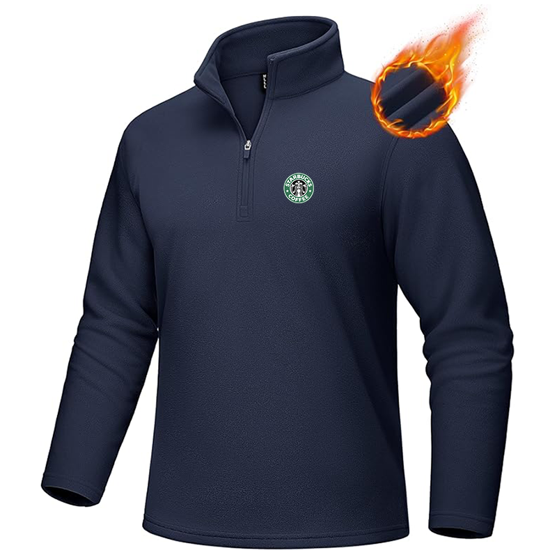 Men's Starbucks Coffee MAGCOMSEN Quarter-Zip Pullover Polar Fleece Sweatshirt Stand Collar Long Sleeve Shirt for Men Thermal Winter Fall