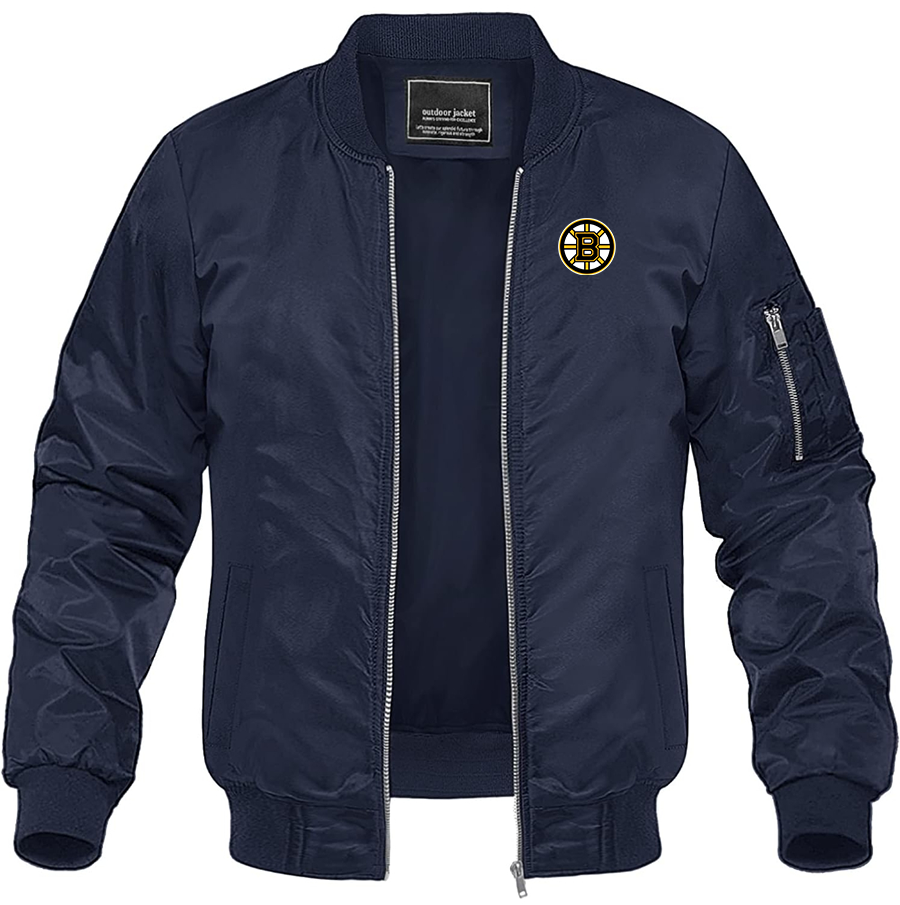 Men's NHL Boston Bruins Lightweight Bomber Jacket Windbreaker Softshell Varsity Jacket