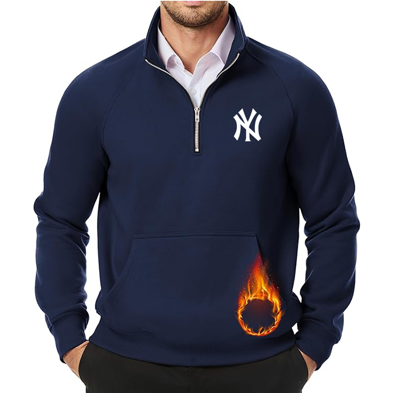 Men's New York NY Yankees JMIERR Quarter Zip Pullover Heavy Sweatshirts Warm Fleece Sweatshirt Polo