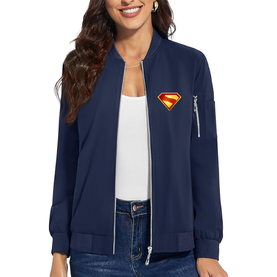 Women's Superman 2025 Premium Bomber Jacket with Polished Detailing and Functional Sleeve Pocket Modern Luxury Outerwear
