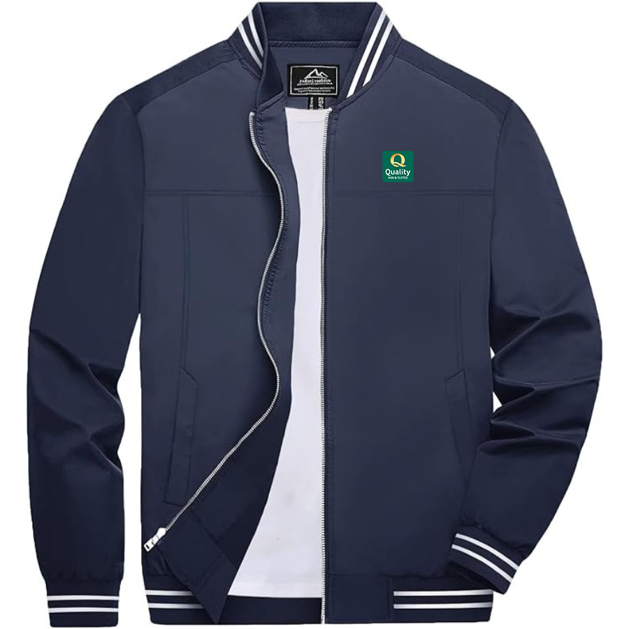 Men's Quality Inn & Suites Lightweight Zip-Up Bomber Jacket with Ribbed Collar and Cuffs Versatile Casual Outerwear