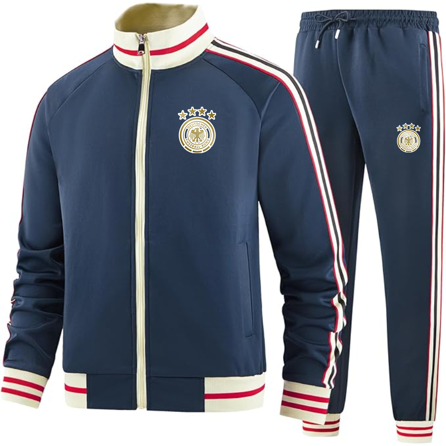 Men's Germany soccer Two-Piece Designer Tracksuit with Bold Striped Accents and Zippered Front Elevated Athletic Wear
