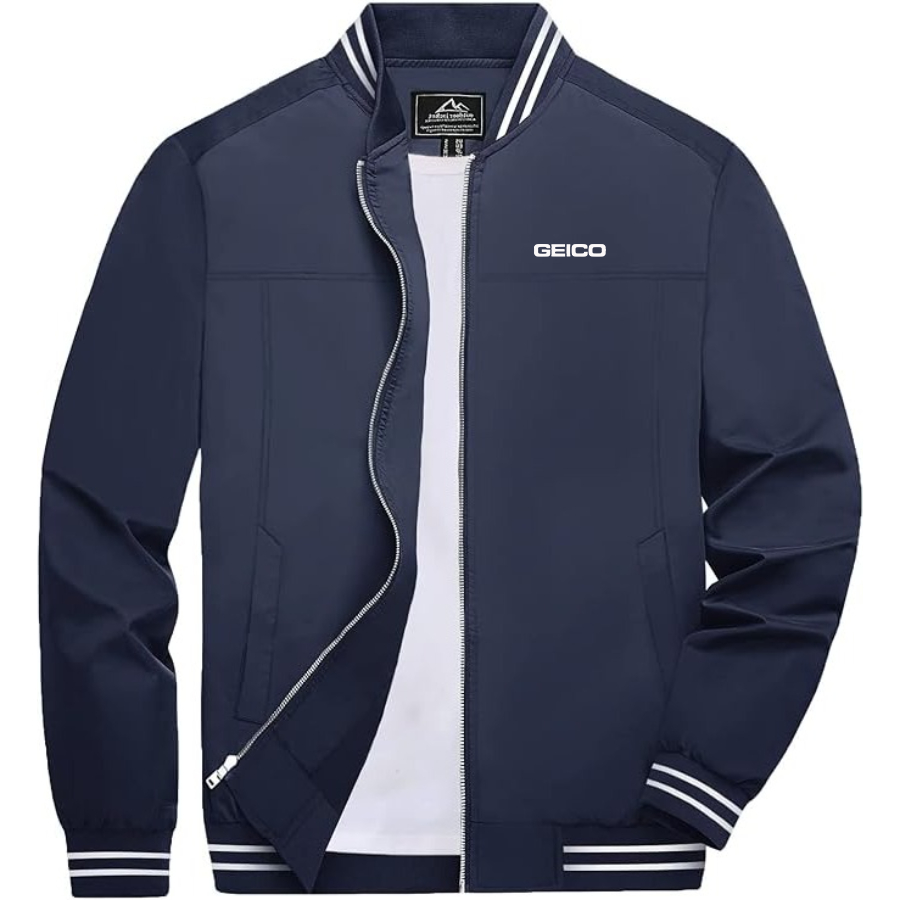 Men's Geico Lightweight Zip-Up Bomber Jacket with Ribbed Collar and Cuffs Versatile Casual Outerwear