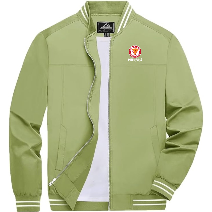 Men's Popeyes Louisiana Kitchen Lightweight Zip-Up Bomber Jacket with Ribbed Collar and Cuffs Versatile Casual Outerwear