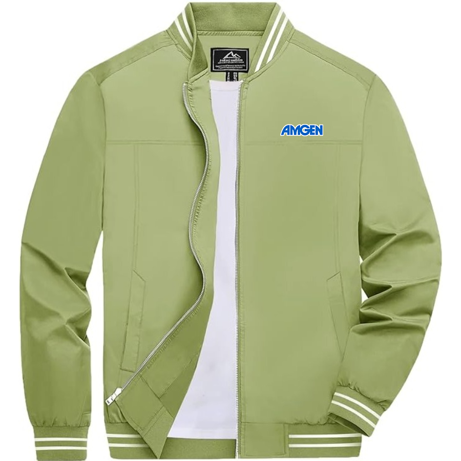 Men's Amgen Lightweight Zip-Up Bomber Jacket with Ribbed Collar and Cuffs Versatile Casual Outerwear