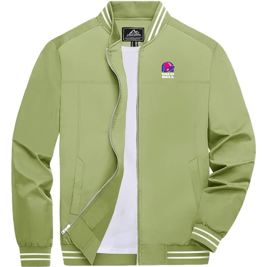 Men's Taco Bell Lightweight Zip-Up Bomber Jacket with Ribbed Collar and Cuffs Versatile Casual Outerwear