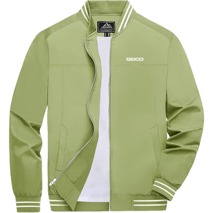 Men's Geico Lightweight Zip-Up Bomber Jacket with Ribbed Collar and Cuffs Versatile Casual Outerwear