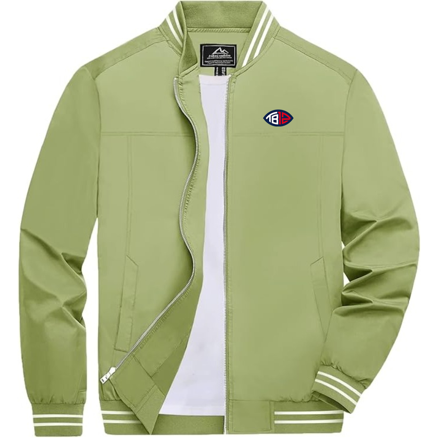 Men's Tom Brady 12 Lightweight Zip-Up Bomber Jacket with Ribbed Collar and Cuffs Versatile Casual Outerwear
