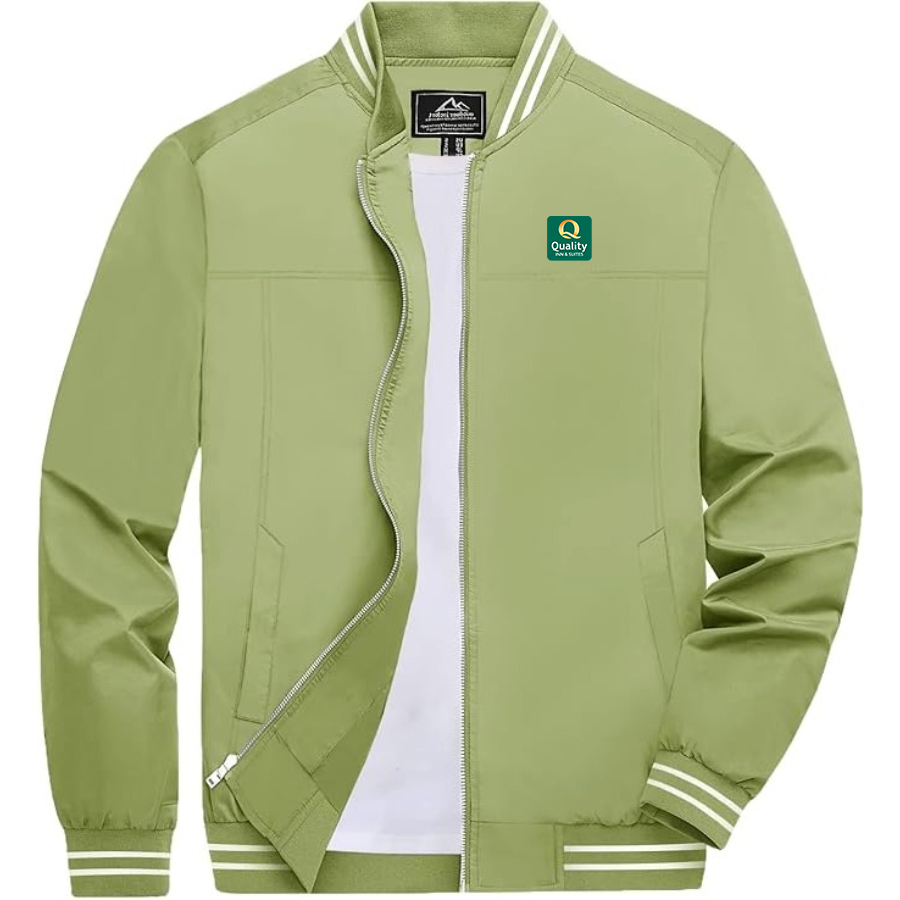 Men's Quality Inn & Suites Lightweight Zip-Up Bomber Jacket with Ribbed Collar and Cuffs Versatile Casual Outerwear