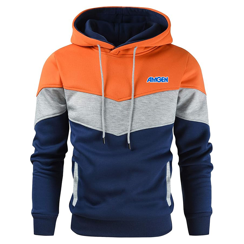 Men's Amgen Gesean Novelty Color Block Pullover Fleece Hoodie Long Sleeve Casual Sweatshirt with Pocket