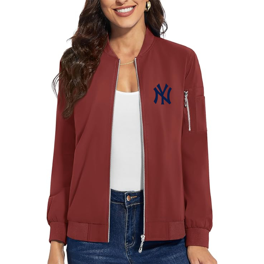 Women's New York NY Yankees Premium Bomber Jacket with Polished Detailing and Functional Sleeve Pocket Modern Luxury Outerwear