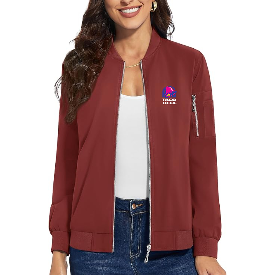 Women's Taco Bell Premium Bomber Jacket with Polished Detailing and Functional Sleeve Pocket Modern Luxury Outerwear)