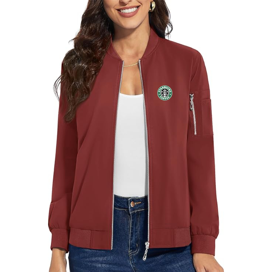 Women's Starbucks Coffee Premium Bomber Jacket with Polished Detailing and Functional Sleeve Pocket Modern Luxury Outerwear