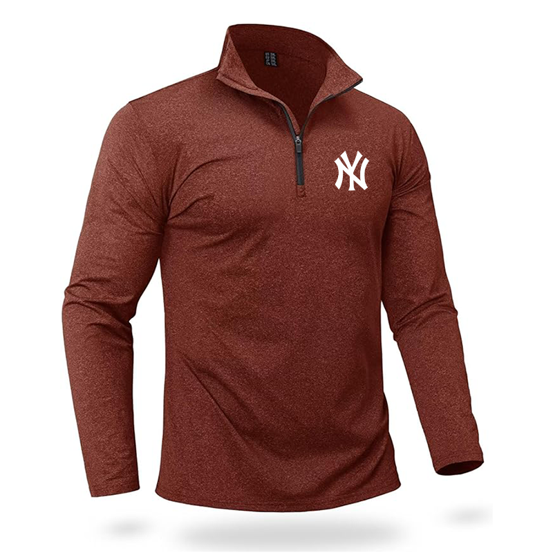 Men's New York NY Yankees Quarter Zip Pullover Premium Fleece Lined Heather Long Sleeve Golf Shirts Midweight 1/4 Half Zip Sweatshirts