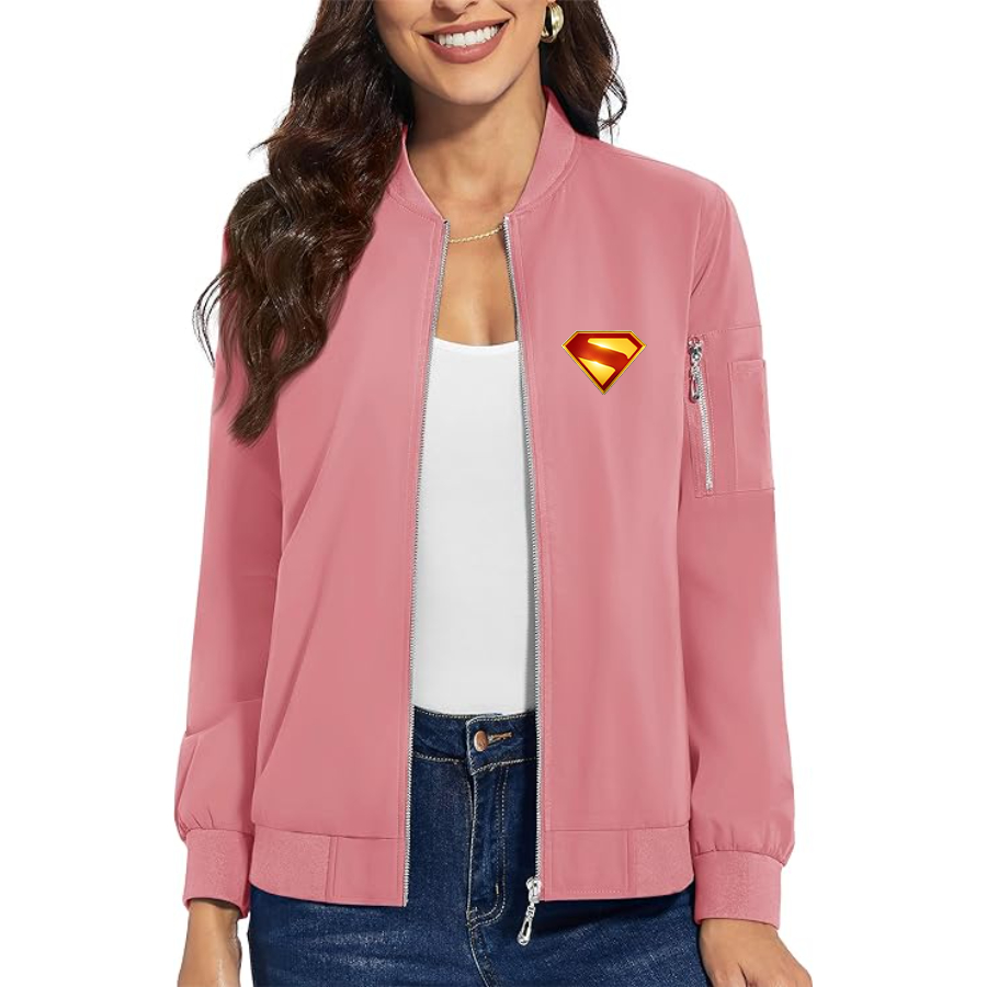 Women's Superman 2025 Premium Bomber Jacket with Polished Detailing and Functional Sleeve Pocket Modern Luxury Outerwear