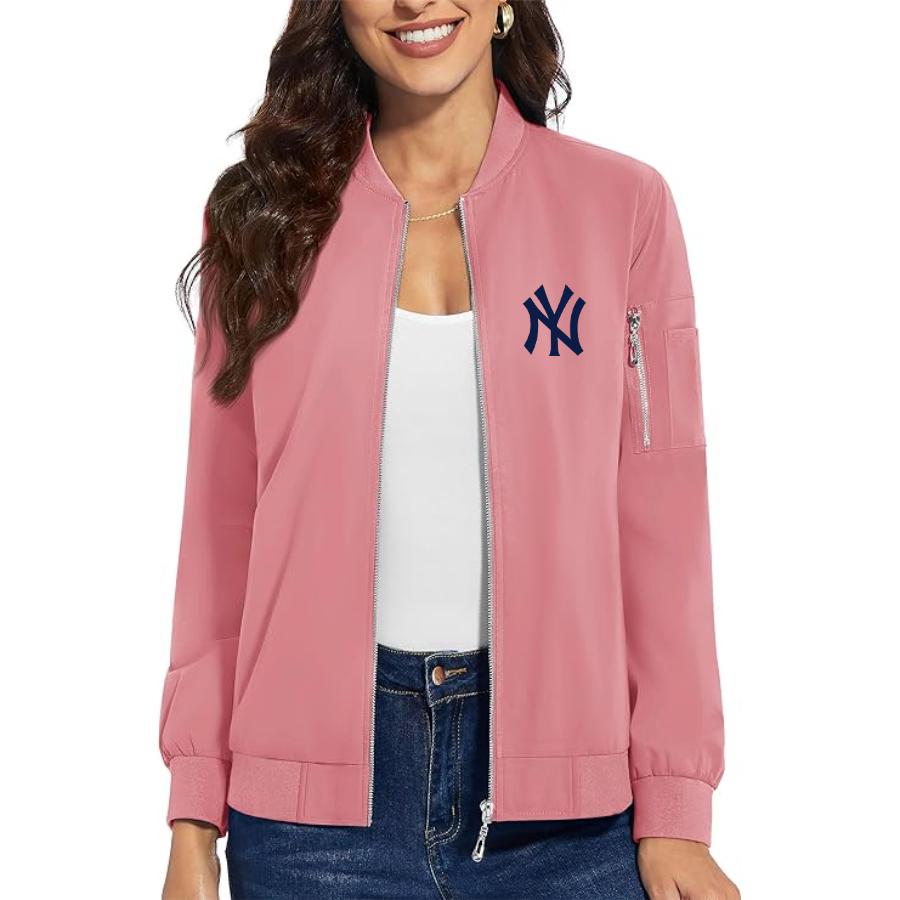 Women's New York NY Yankees Premium Bomber Jacket with Polished Detailing and Functional Sleeve Pocket Modern Luxury Outerwear