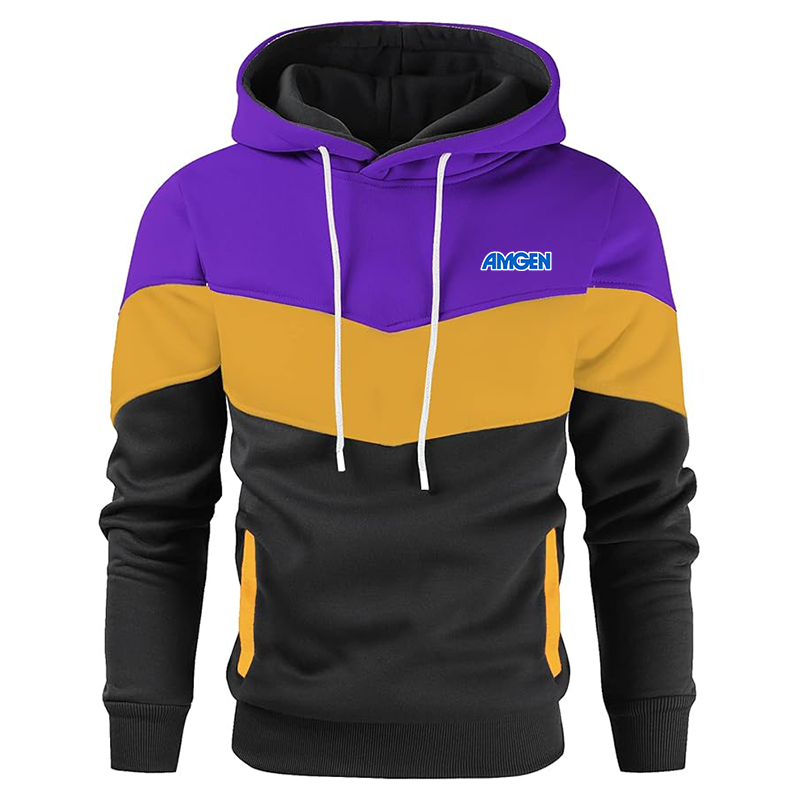 Men's Amgen Gesean Novelty Color Block Pullover Fleece Hoodie Long Sleeve Casual Sweatshirt with Pocket