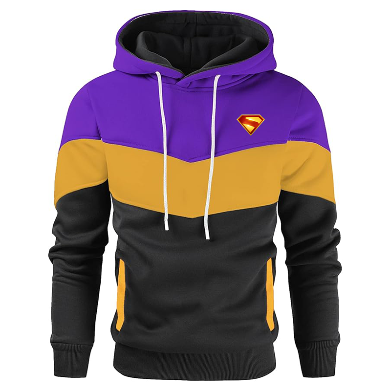 Men's Superman 2025 Gesean Novelty Color Block Pullover Fleece Hoodie Long Sleeve Casual Sweatshirt with Pocket