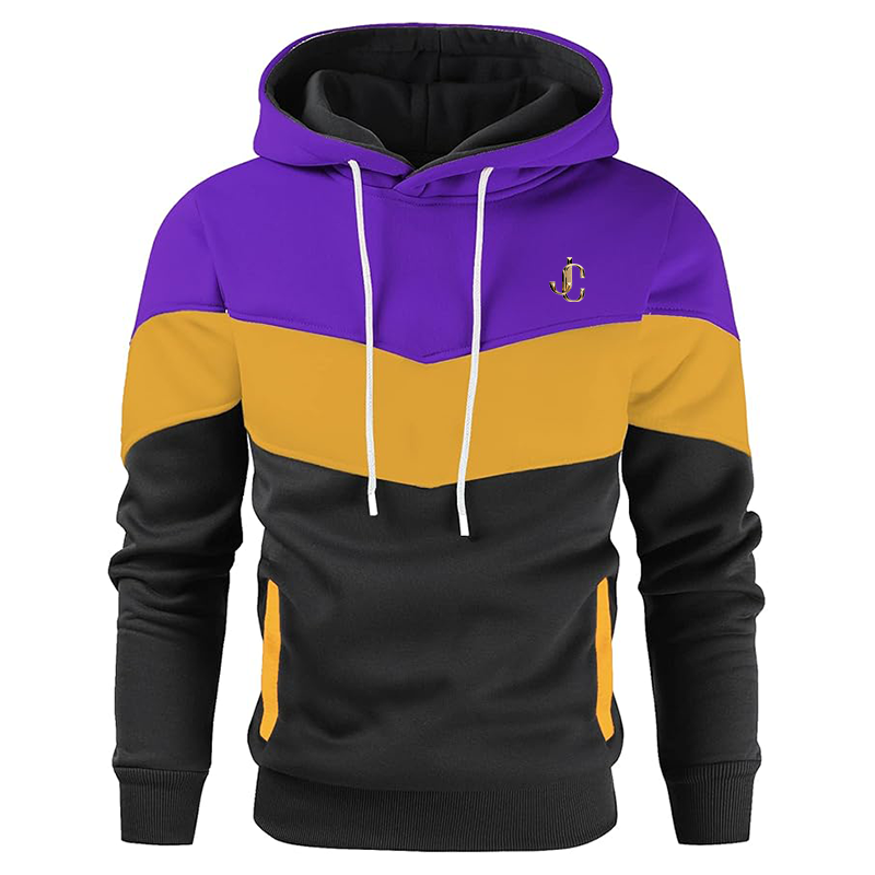 Men's Jimmy Choo Gesean Novelty Color Block Pullover Fleece Hoodie Long Sleeve Casual Sweatshirt with Pocket