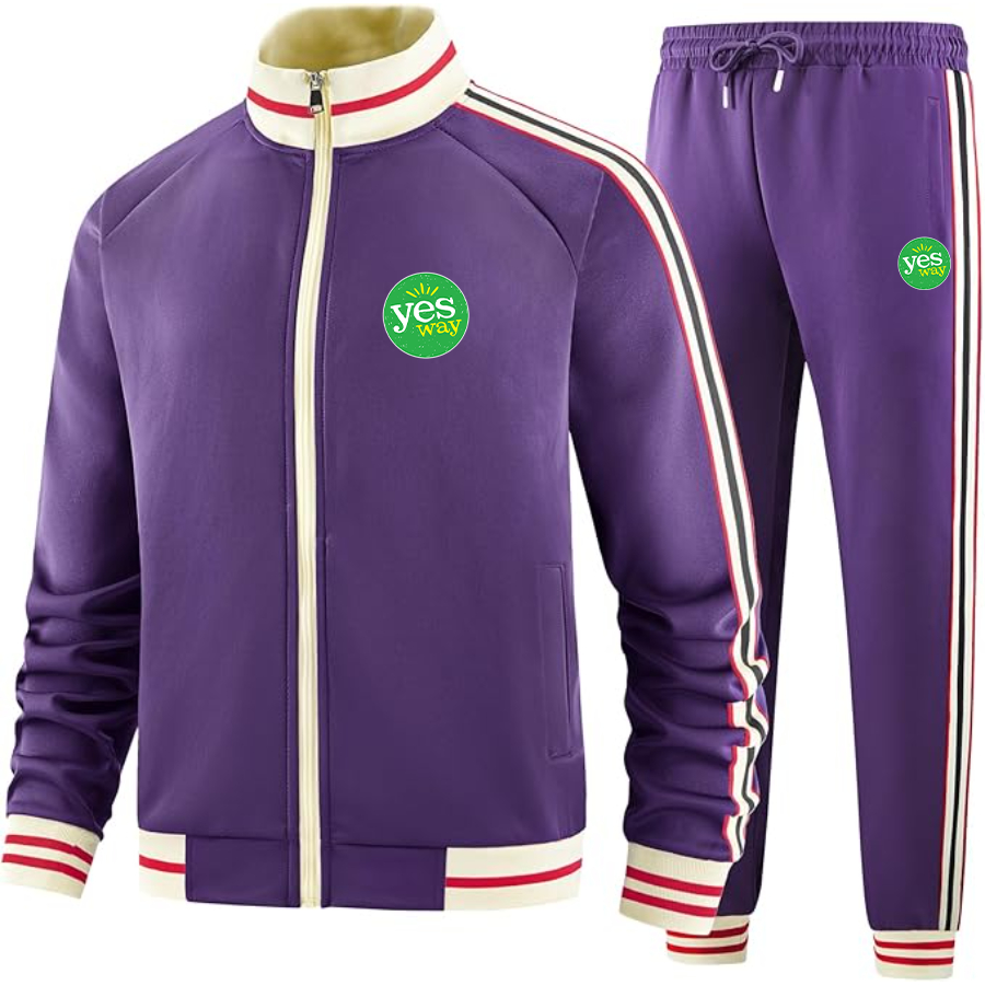 Men's Yes Way Two-Piece Designer Tracksuit with Bold Striped Accents and Zippered Front Elevated Athletic Wear