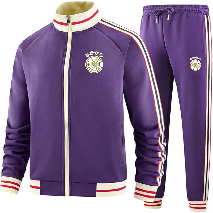 Men's Germany soccer Two-Piece Designer Tracksuit with Bold Striped Accents and Zippered Front Elevated Athletic Wear