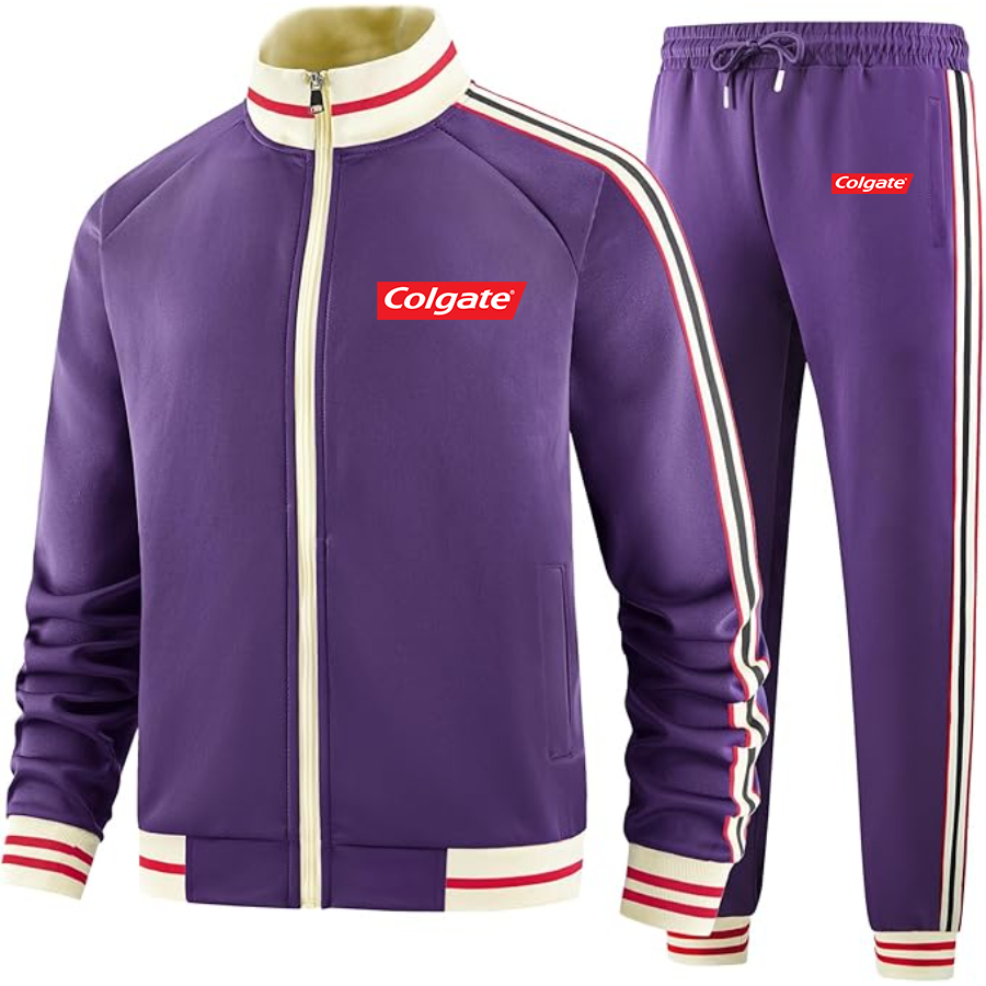 Men's Colgate Two-Piece Designer Tracksuit with Bold Striped Accents and Zippered Front Elevated Athletic Wear