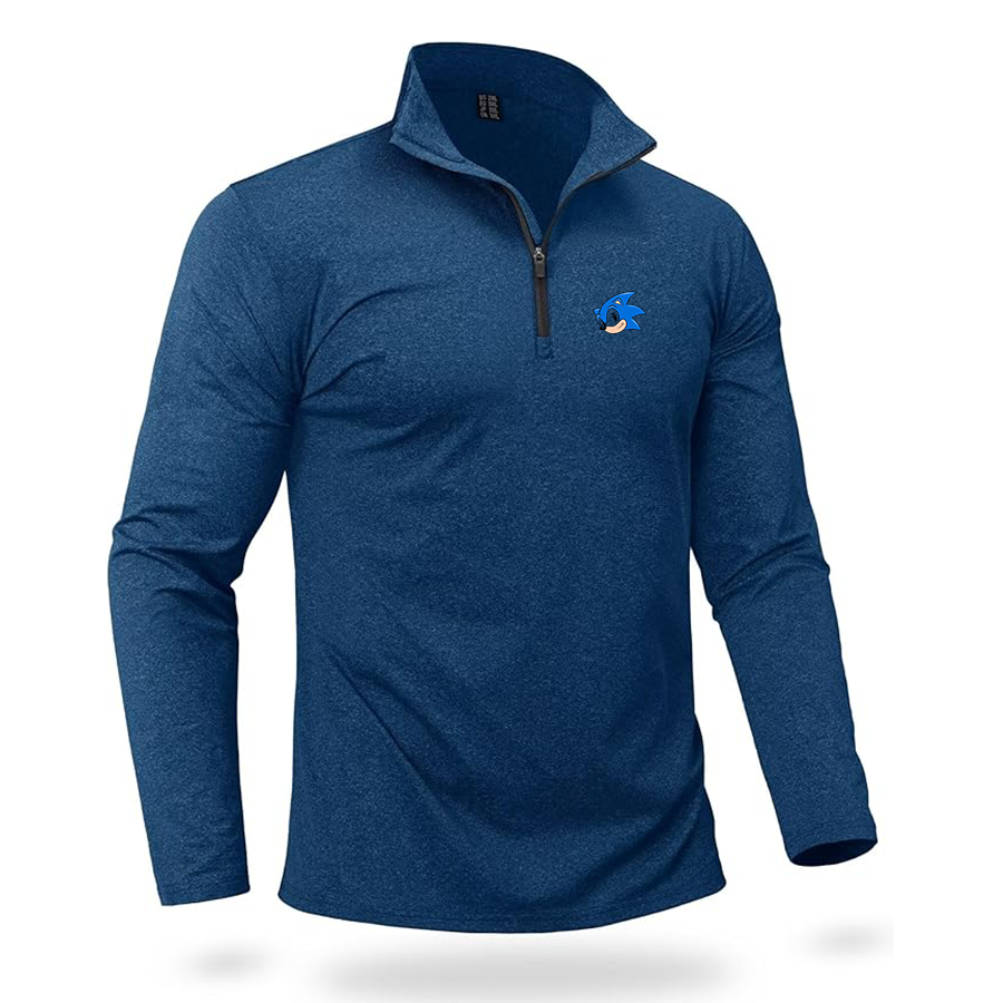 Men's Sonic the Hedgehog Quarter Zip Pullover Premium Fleece Lined Heather Long Sleeve Golf Shirts Midweight 1/4 Half Zip Sweatshirts