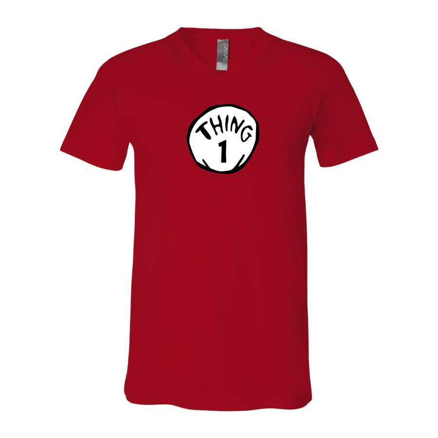 Men's Dr. Suess Thing 1 BELLA CANVAS Jersey V-Neck Tee