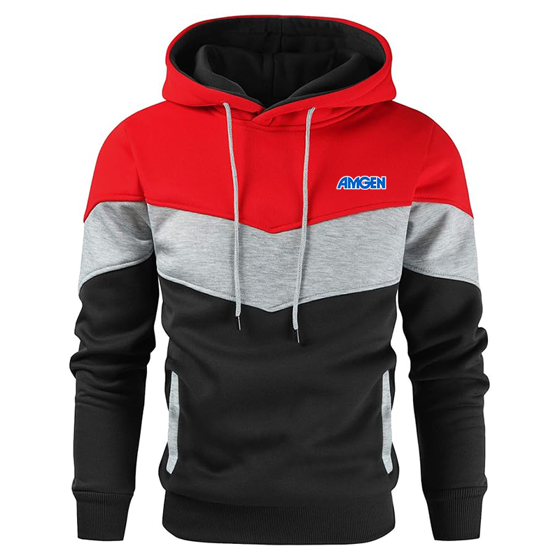 Men's Amgen Gesean Novelty Color Block Pullover Fleece Hoodie Long Sleeve Casual Sweatshirt with Pocket