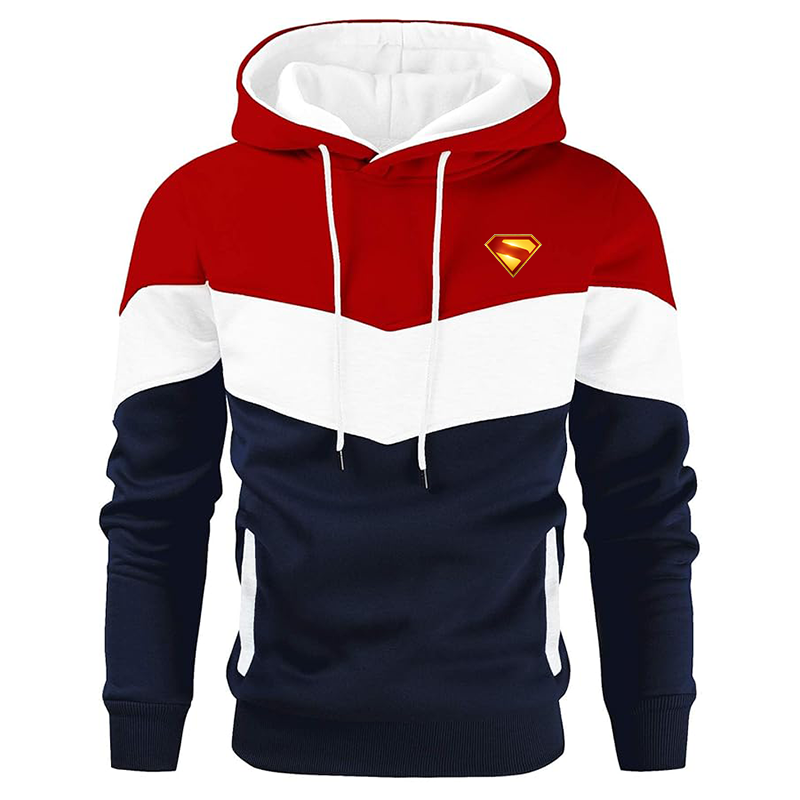 Men's Superman 2025 Gesean Novelty Color Block Pullover Fleece Hoodie Long Sleeve Casual Sweatshirt with Pocket
