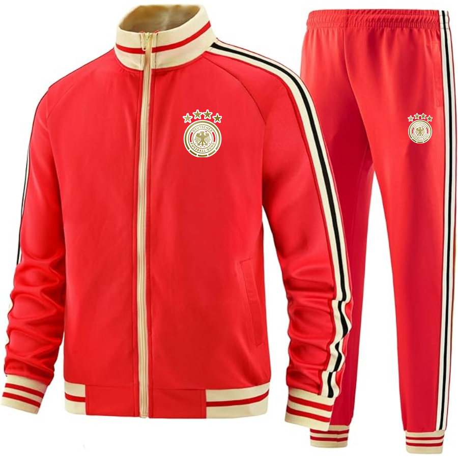 Men's Germany soccer Two-Piece Designer Tracksuit with Bold Striped Accents and Zippered Front Elevated Athletic Wear