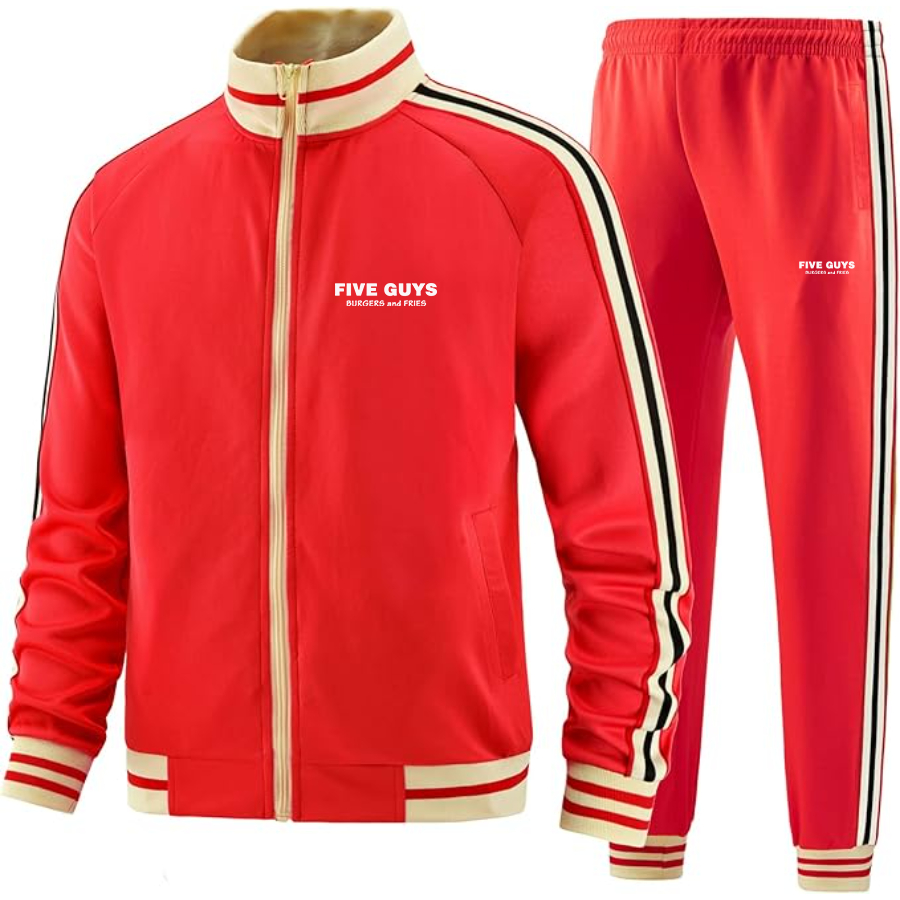 Men's Five Guys Premium Two-Piece Designer Tracksuit with Bold Striped Accents and Zippered Front Elevated Athletic Wear