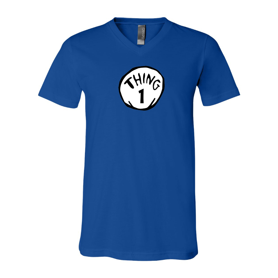 Men's Dr. Suess Thing 1 BELLA CANVAS Jersey V-Neck Tee