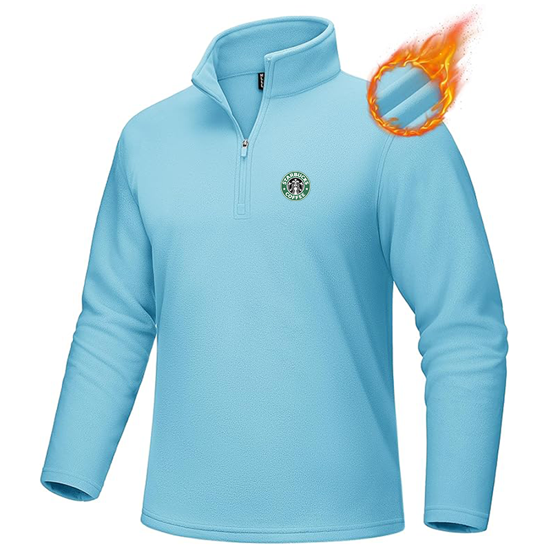 Men's Starbucks Coffee MAGCOMSEN Quarter-Zip Pullover Polar Fleece Sweatshirt Stand Collar Long Sleeve Shirt for Men Thermal Winter Fall