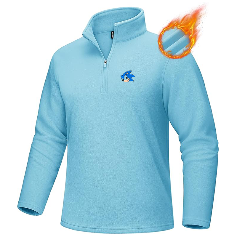 Men's Sonic the Hedgehog MAGCOMSEN Quarter-Zip Pullover Polar Fleece Sweatshirt Stand Collar Long Sleeve Shirt for Men Thermal Winter Fall