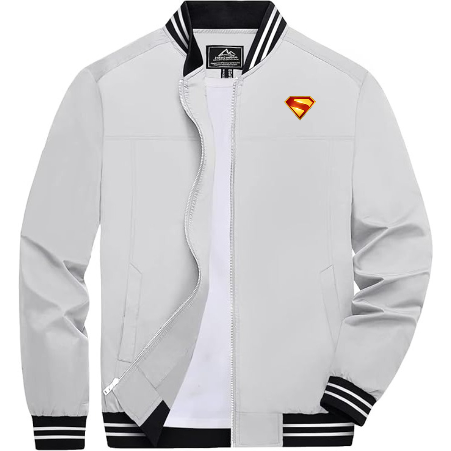 Men's Superman 2025 Lightweight Zip-Up Bomber Jacket with Ribbed Collar and Cuffs Versatile Casual Outerwear