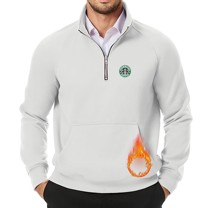 Men's Starbucks Coffee JMIERR Quarter Zip Pullover Heavy Sweatshirts Warm Fleece Sweatshirt Polo
