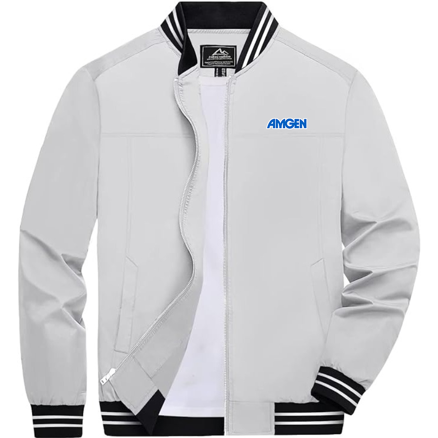 Men's Amgen Lightweight Zip-Up Bomber Jacket with Ribbed Collar and Cuffs Versatile Casual Outerwear