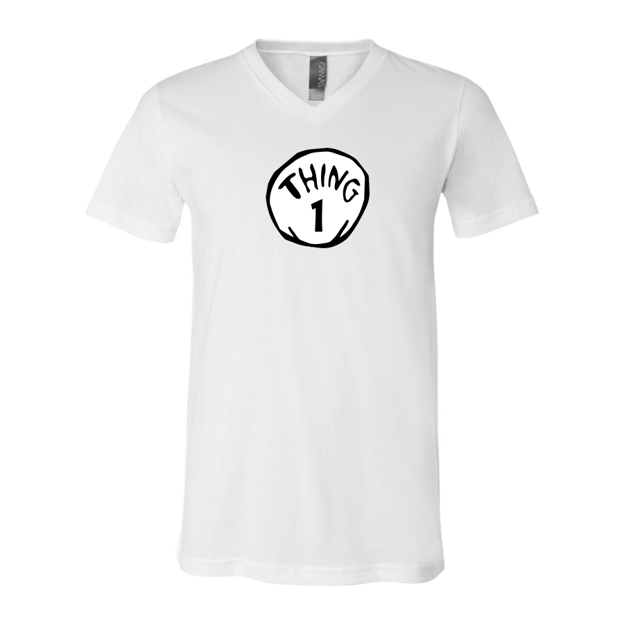 Men's Dr. Suess Thing 1 BELLA CANVAS Jersey V-Neck Tee