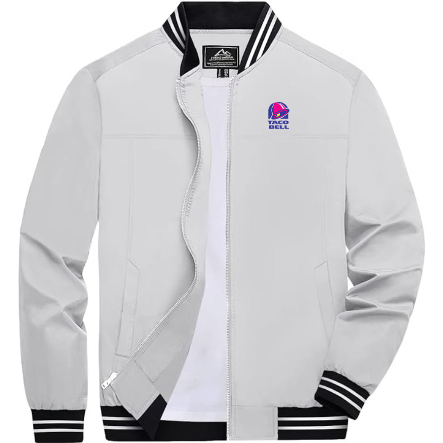 Men's Taco Bell Lightweight Zip-Up Bomber Jacket with Ribbed Collar and Cuffs Versatile Casual Outerwear
