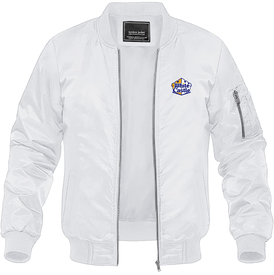 Men's White Castle Lightweight Bomber Jacket Windbreaker Softshell Varsity Jacket