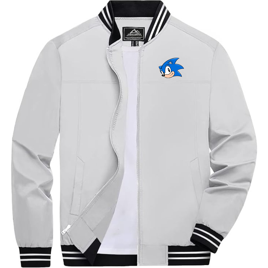 Men's Sonic the Hedgehog Lightweight Zip-Up Bomber Jacket with Ribbed Collar and Cuffs Versatile Casual Outerwear