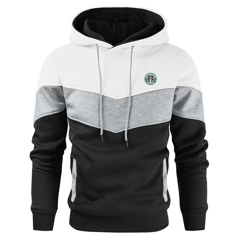 Men's Starbucks Coffee Gesean Novelty Color Block Pullover Fleece Hoodie Long Sleeve Casual Sweatshirt with Pocket
